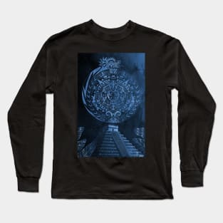 quetzalcoatl and the aztec calendar in teotihuacan ecopop mexican pattern Long Sleeve T-Shirt